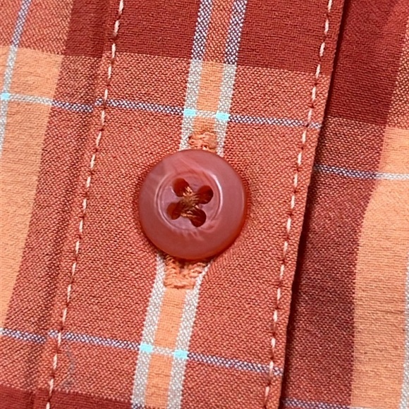 DULUTH TRADING Outdoor Hiking Cabin Vented Fishing Orange Plaid Nylon Shirt L - Picture 12 of 16